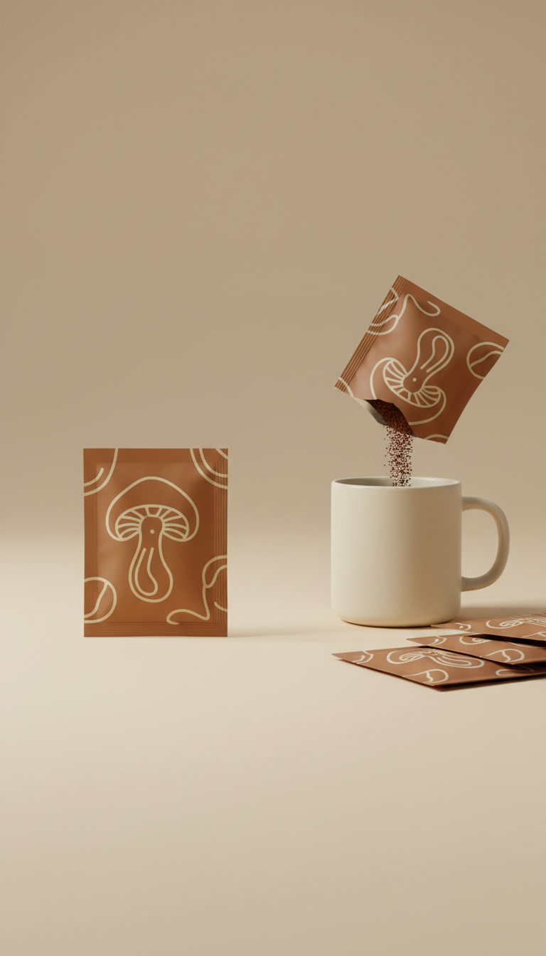 Sobres de café Arábica con hongos y melena de león – Mezcla para enfoque y claridad